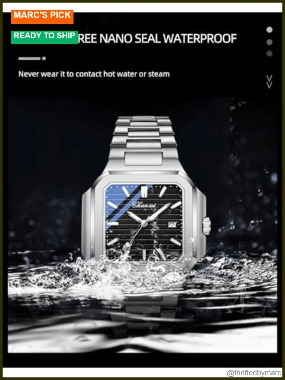 Men's Classic Square Stainless Steel Analog Quartz Dress Watch with Luminous